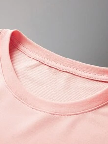 簡約蜻蜓和字母印花女款休閒基本t恤 - 粉色 - 查看 4