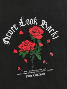 Manfinity RebelGame Nam Hoa hồng Slogan In Áo thun Hơn Màu thuần Quần short 2 Miếng - Nhiều màu - Xem 3