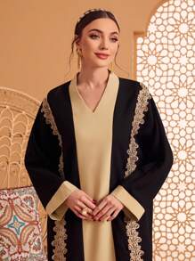 Al Najma Caftán De Manga Larga Con Adornos Y Apliques Para Mujer