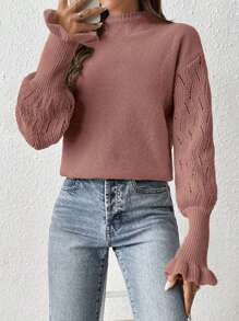 SHEIN Frenchy 女款立領落肩長袖毛衣 - 粉色 - 查看 1