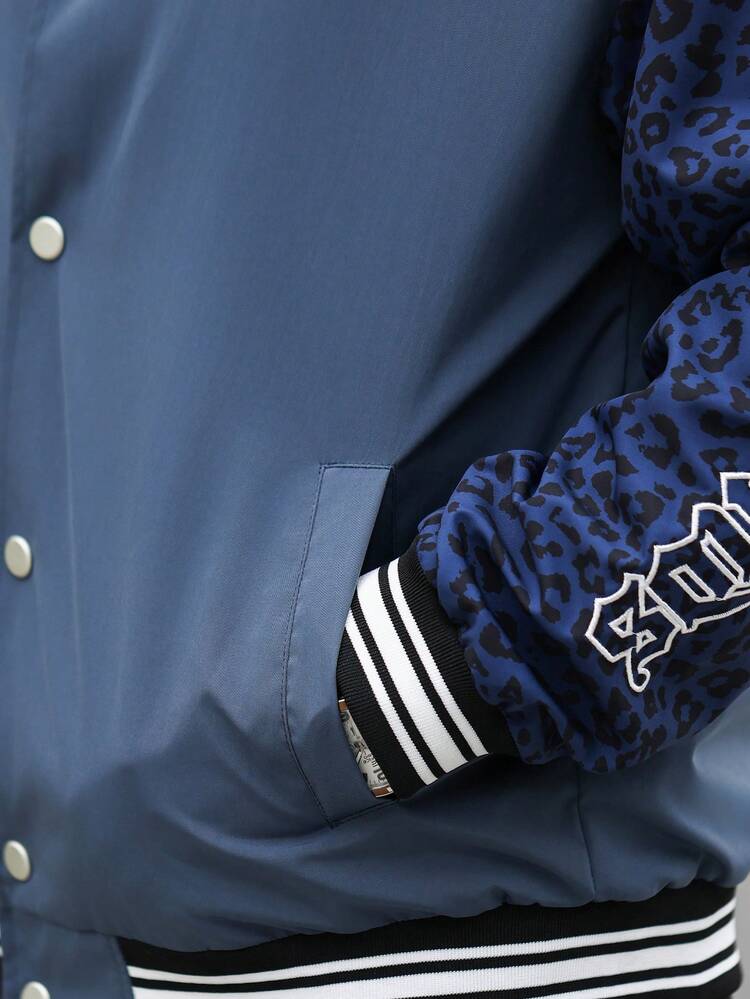 Men'S Eye Pattern & Leopard Print Long Sleeve Jacket