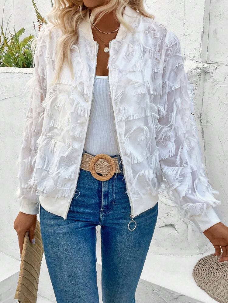 Women's Fringed Baseball Jacket Fall Cloth For Women