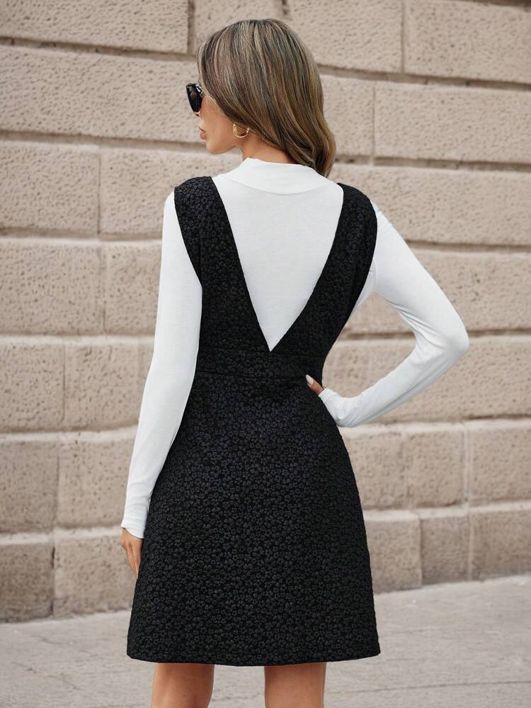 Front Zipper Jacquard Suspender Dress