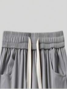 男士字母印花束壓花束口褲 - 灰色 - 查看 5