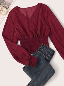 SHEIN LUNE 斑點圖案打褶腰襯衫