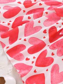 SHEIN Little Girls' Sleeveless Heart Printed Dress With Belt And Hat, Spring/Summer - Red - View 6