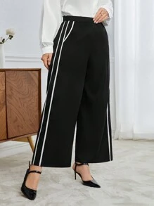 BizChic Plus Size Striped Side Suit Wide Leg Pants - Black - View 4