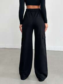 EURMUSE Women's Solid Color Flip Pocket Trousers - Black - View 7