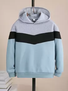 SHEIN 青少年男孩撞色卫衣 - 藍色 - 查看 1