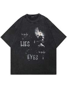 Men's Letter And Character Printed T-Shirt, Breathable, Absorbs Sweat - Black - View 1