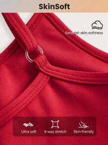 Lifespree Top deportivo de mujer de cuello redondo con cruce delantero liso - Rojo - Ver 3