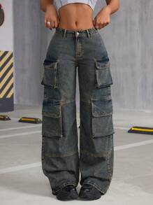 SHEIN Tall Jean de trabajo casual amplios y retro con ajuste holgado y amplio para mujer