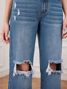 Teen Girl'S Casual Low Rise Wide Leg Jeans With Distressed Detailing - Medium Wash - View 5