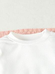 Baby Girl Round Neck Long-Sleeved T-Shirt And Ruffled Trim Suspender Jumpsuit Casual And Comfortable Set - Blue and White - View 5