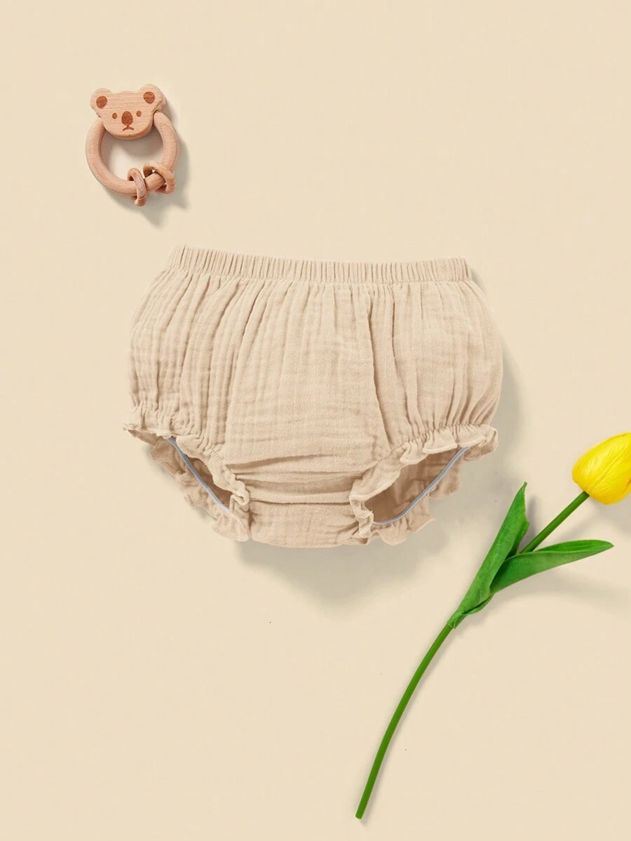 SHEIN Newborn Baby Girl Frill Trim Shorts - Apricot - View 1