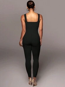 Solid Color Sleeveless Unitard Jumpsuit, For Summer - Black - View 2