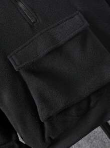 SHEIN Tween Boys' Solid Color Sweatshirt And Pants Tracksuit With Big Pocket For Autumn And Winter - Black - View 3