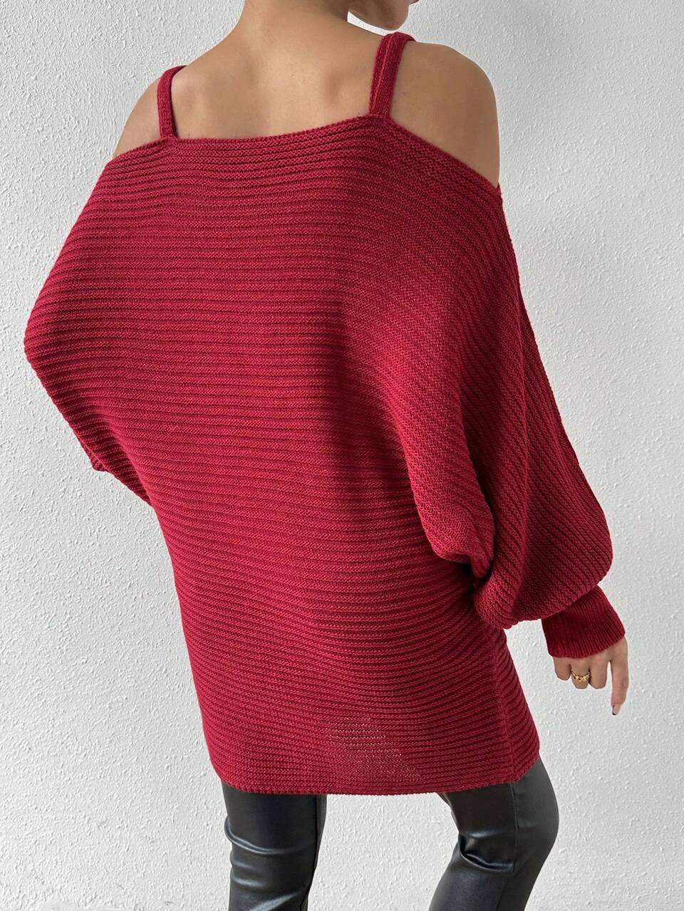 Hollow Out Batwing Sleeve Sweater With Cutout Shoulder Knit Pullover Fall Winter Sweater