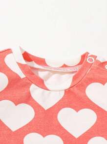 SHEIN 新生女嬰心型圓領上衣褲、星星圓領上衣褲家居服 4 件/套 - 彩色 - 查看 3