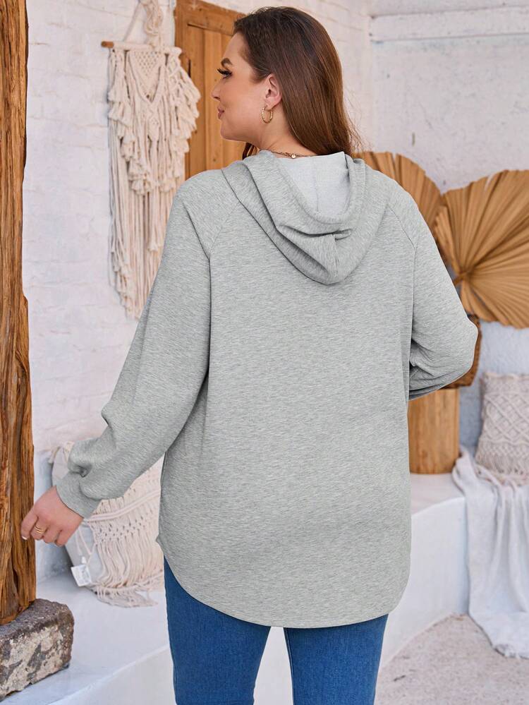 Plus Size Women'S Floral & Butterfly Pattern Hooded Sweatshirt