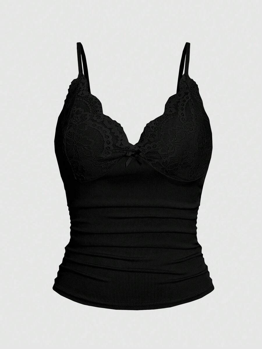 Xyvia Lace Spaghetti Strap Women's Camisole - Black - View 1