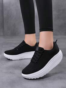 Women's Breathable Flying Woven Sneakers, Casual Lace Up Outdoor Shoes, Comfortable Low Top Shoes