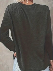 SHEIN LUNE 女士長袖t恤,印有口號和爪子圖案 - 深灰色 - 查看 2