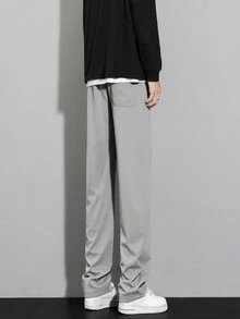 男士字母印花束壓花束口褲 - 灰色 - 查看 2