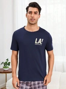 Men'S Slogan Printed Home Wear Top - Navy Blue - View 4
