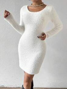 SHEIN Privé Màu thuần Quá lớn Áo cao cổ Đầm Áo len - màu nâu - Xem 4