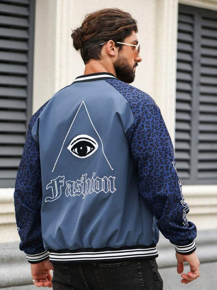 Men'S Eye Pattern & Leopard Print Long Sleeve Jacket