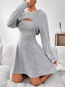 SHEIN EZwear 女士實色兩件套裝,獨特設計 - 灰色 - 查看 3