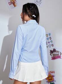 SHEIN Muchic 淺藍色條紋女襯衫 - 藍色 - 查看 2