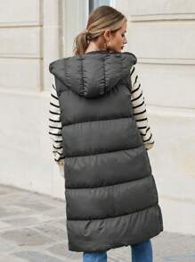 RueChic Zip Up Hooded Puffer Vest Coat - Army Green - View 2