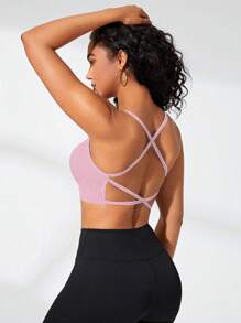 Easithlete 純色交叉後背運動胸罩 - 藕粉色 - 查看 1