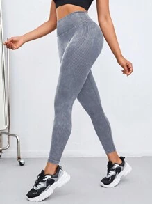 SHEIN Yoga Basic Cao eo Mờ Yoga Nén Xà cạp - Xám - Xem 3