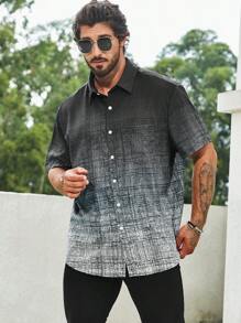 Manfinity Homme Męski Gradient Druk Krótki Rękaw Koszula Rozmiar Plus