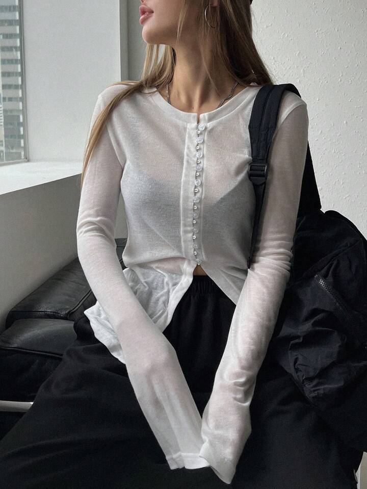 ベッドアンドブレックファスト　カットソー DAZY 半透けtシャツ スリット ヘム レディース用 | SHEIN JAPAN