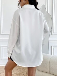 SHEIN Unity 前口袋垂肩袖襯衫,無腰帶款式 - 白色 - 查看 2