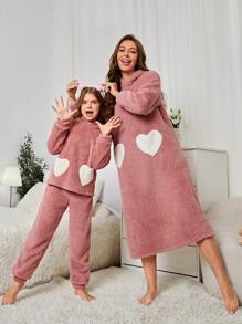 Tween Girls' Heart Pattern Home Wear Mommy And Me Matching Pajama Set (Each Set Sold Separately) - Watermelon Pink - View 5