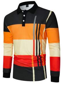 Manfinity Homme Polo Con Estampado De Rayas Y Bloques De Color