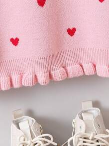 SHEIN Young Girl Heart Pattern Round Neck Sweater - White - View 4