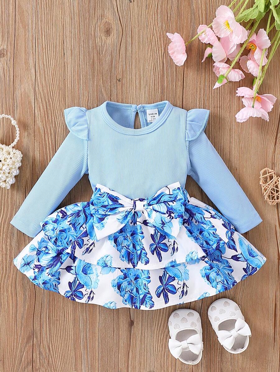 Conjunto De Vestido Azul Para Bebé Niña - Azul - Ver 1