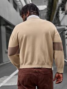 Manfinity VCAY Áo len cardigan cài nút họa tiết gạc hươu cỡ lớn cho nam, dành cho mùa thu đông - Màu Khaki - Xem 2