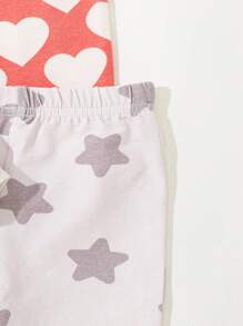 SHEIN 新生女嬰心型圓領上衣褲、星星圓領上衣褲家居服 4 件/套 - 彩色 - 查看 7