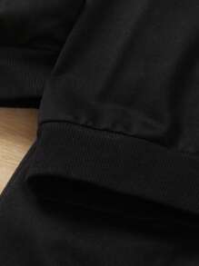 SHEIN 幼兒男孩休閒簡約字母和心形印花純色連帽衫和純色慢跑套裝 - 黑色 - 查看 3