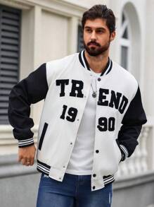 Manfinity Homme Men'S Color Block Baseball Jacket With Embroidery And Toweling