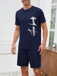 Men Letter Graphic PJ Set / Pajama Set