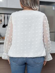 Celure 大尺碼女式圓點裹領襯衫 - 白色 - 查看 2