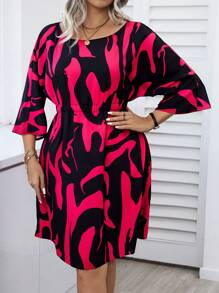 Celure Plus Size Women'S Floral Print Cinched Waist Dress - Hot Pink - View 3